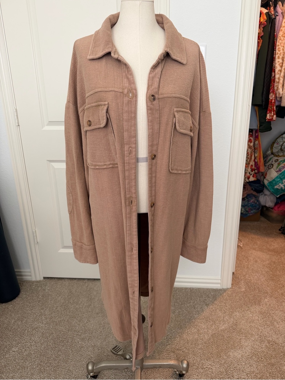 Pilcro Ribbed Longline Top in beige